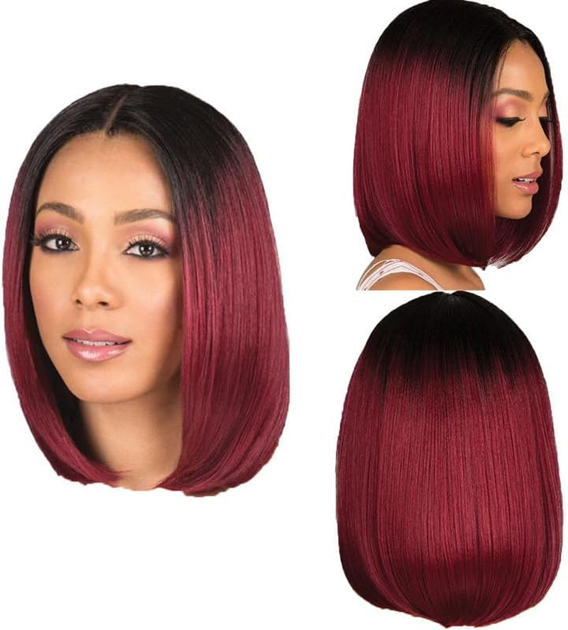 Ladies' Short Wigs Black to Red Gradient Middle-Parted Natural Straight Hair Ladies' Hair Accessories for Daily Wear, Cosplay, Costumes, Halloween Parties (Gradient Burgundy) image number 3