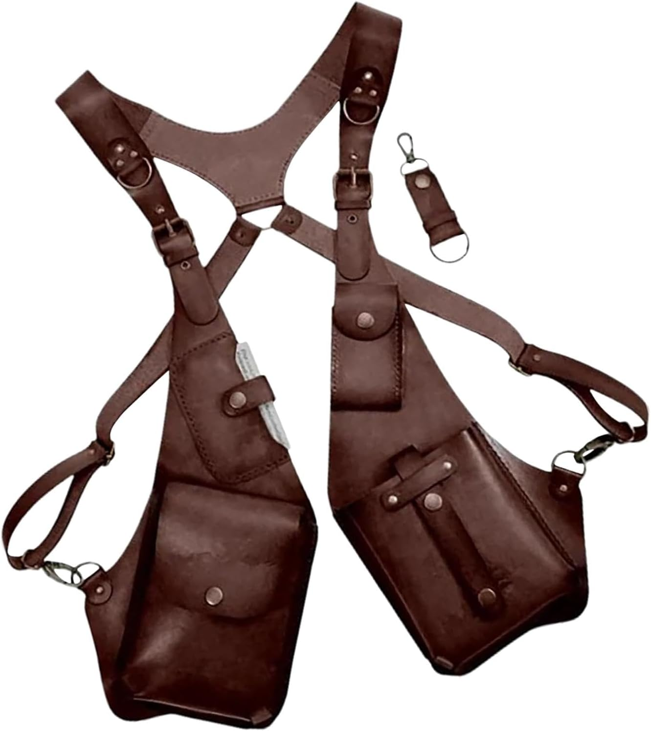 Leather Safety Belt with Adjustable Security Pocket Theft Protection Safety Belt for Men | Medieval Vintage Design with Double Straps, Handy Pocket for Cell Phones, Dark Brown, Consulte La Descripci&oacute;n - Dark Brown image number 3