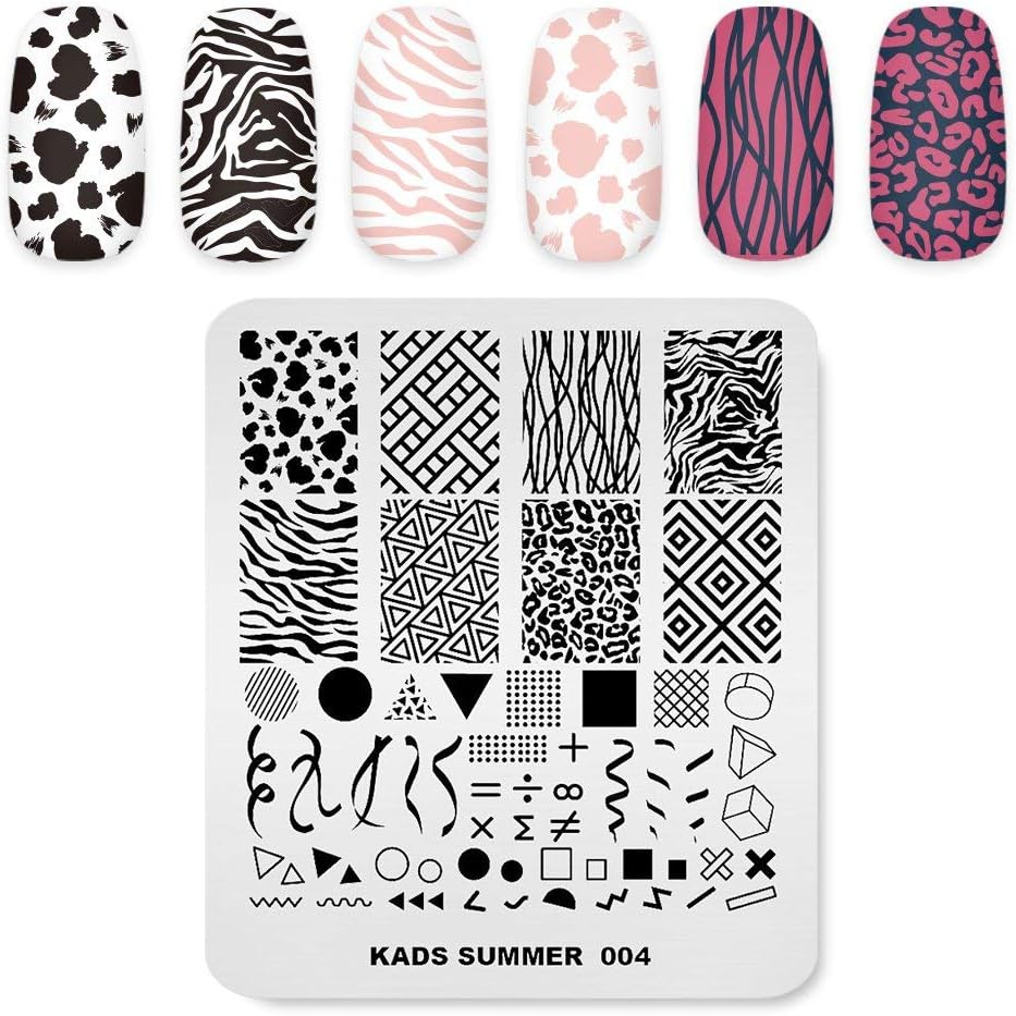 Alexnailart Nail Stamping Plate Summer Theme Image Printing Design Templates Geometry Leopard Zebra Pattern Multiple Pattern Manicure Design Stencil DIY Nail Art Stamping Tools (SU004) image number 1