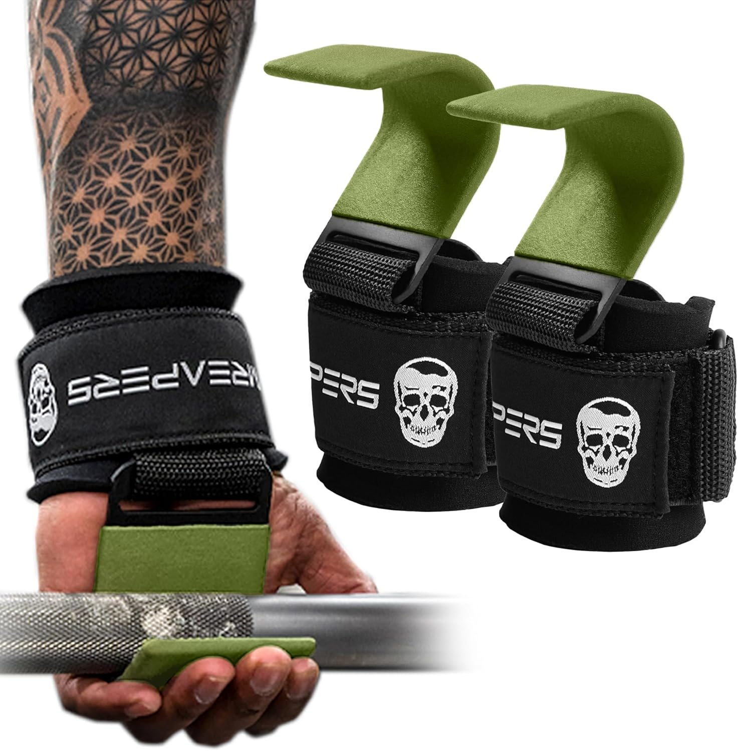 Gymreapers Weight Lifting Hooks (Pair), Heavy Duty Power Wrist Straps Hand Grip Support for Deadlifts, Pull Ups, Shrugs - Gym Gloves for Men and Women