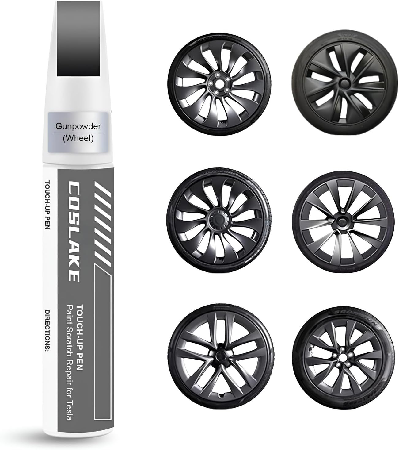 COSLAKE Rim Touch up Paint(Nova Silver) for 2024 Tesla Model 3 Highland 19'' Nova Wheel, Curb Rash Repair Rim Scratch Repair with Masking Tape & Sandpaper