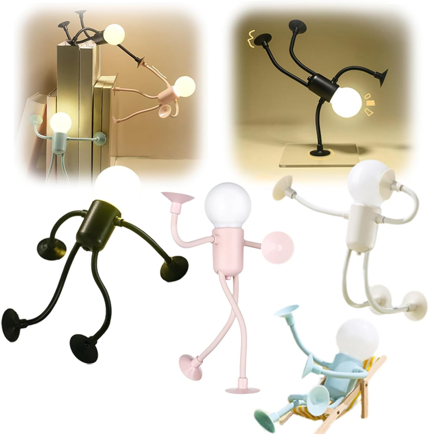 Changeable Shape Funny Sportsman Night Light, 2024 Newest DIY Shape Night Lights, Suction Cup Bendable Desk Lamp, Cute Light Bulb Man, Mini Night Light, for Home Tabletop Shelves Decor (4Pcs-Set)
