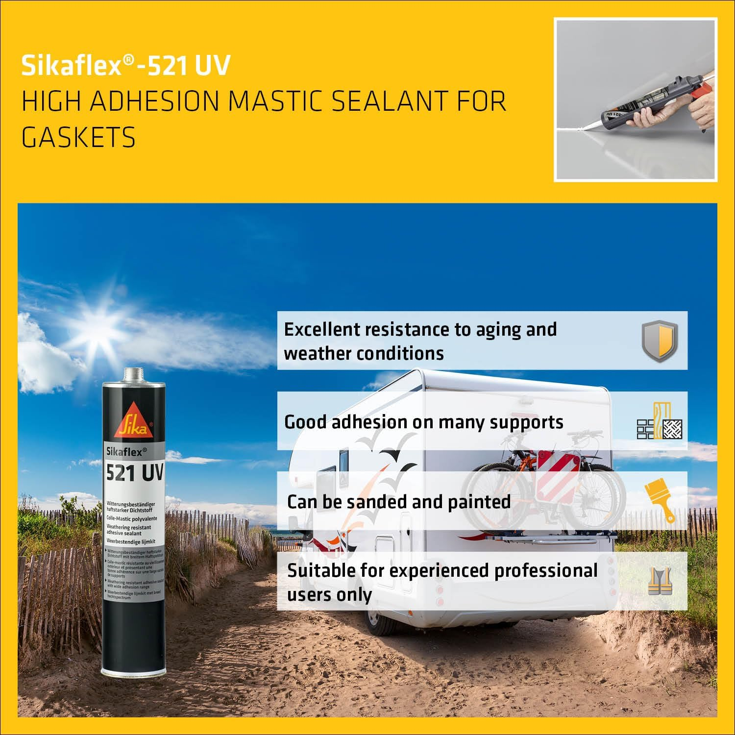 SIKA - Sealant and Adhesive - Sikaflex 521 UV - White - Weather Resistant Sealant - for Interior and Exterior Use - Isocyanate Free - 300Ml image number 1