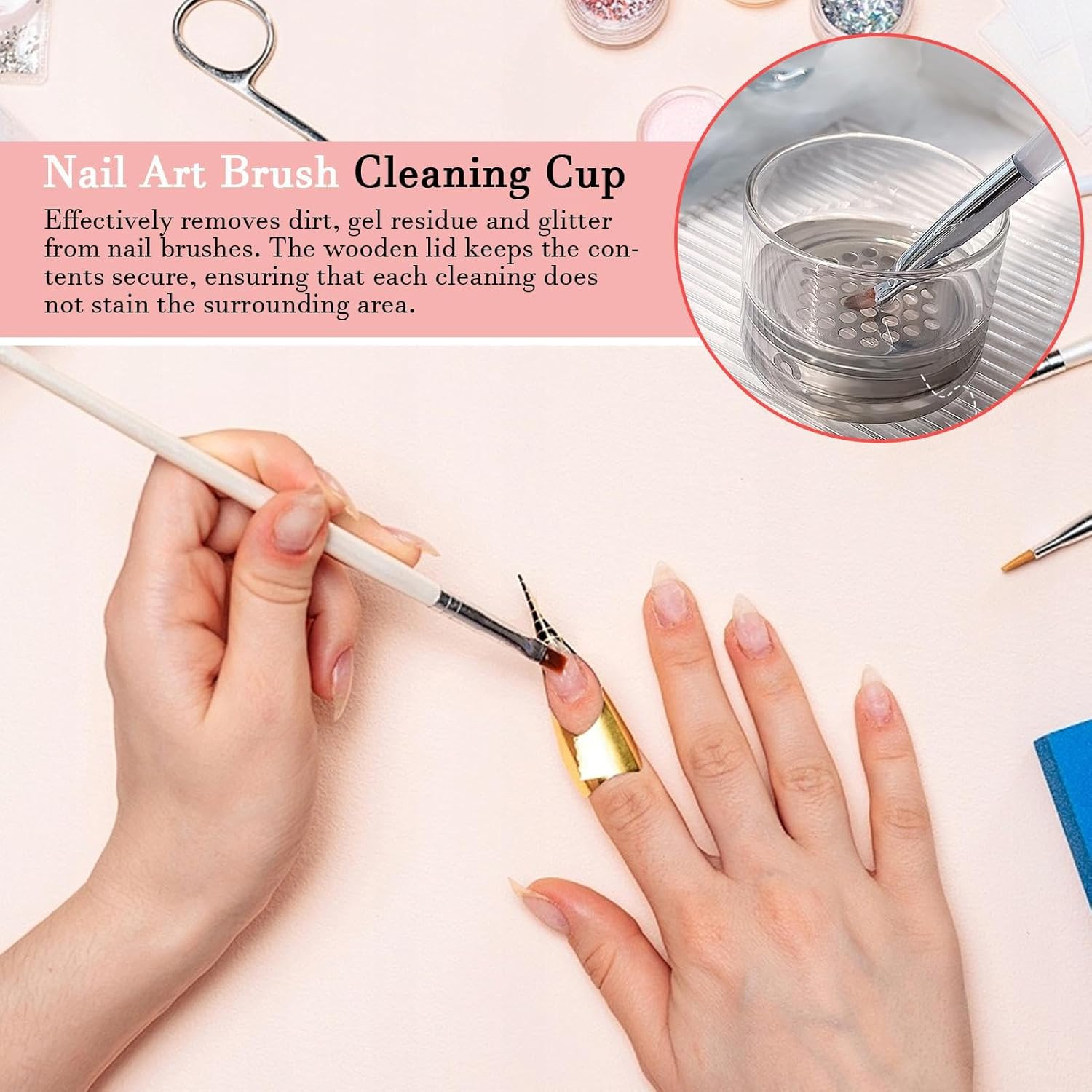 Nail Brush Cleaner Cup - Nail Brushes Washing Cup | Brush Cleaner Cup | Small Nail Washing Cup Holder with Lid | Storage Cup and Filter | Portable Nail Brush Cleaning Tool for Nail Salon image number 1