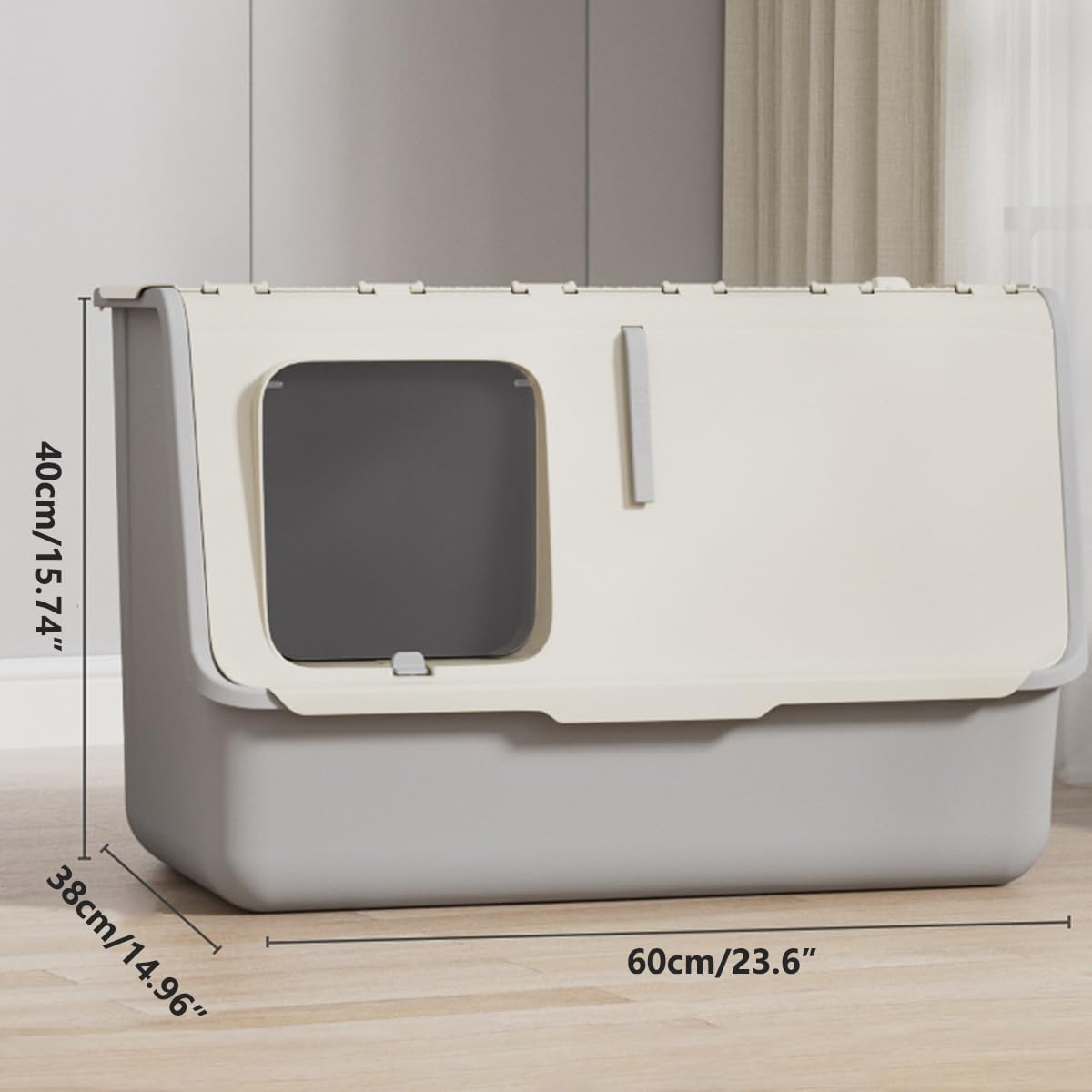 AIMALL 1Pc Fully Enclosed Cat Litter Box 23.6In for Large Cats up to 20Kg Anti-Odour Easy Clean Design with Adjustable Entry image number 2