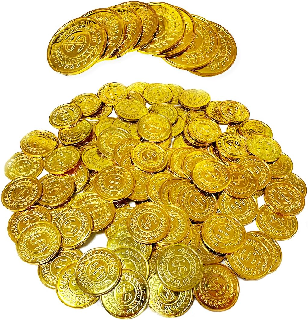 WELANE Gold Coins, 100 PCS Plastic Pirate Coins for Party, Treasure Hunt Game, Classroom Reward (3.5Cm/1.37In) image number 2