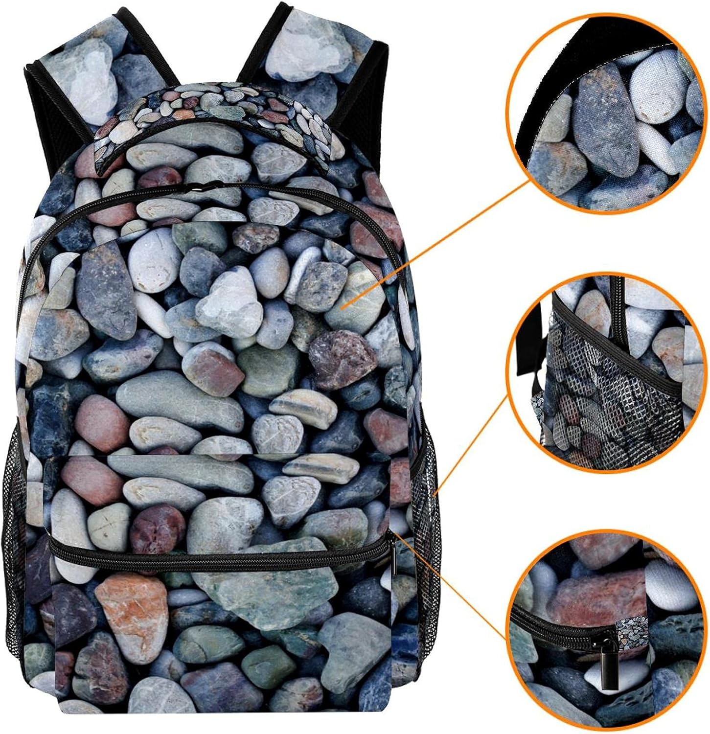 Round Sea Stones Pebbles Backpack Students Shoulder Bags Travel Bag College School Tote Backpacks image number 1