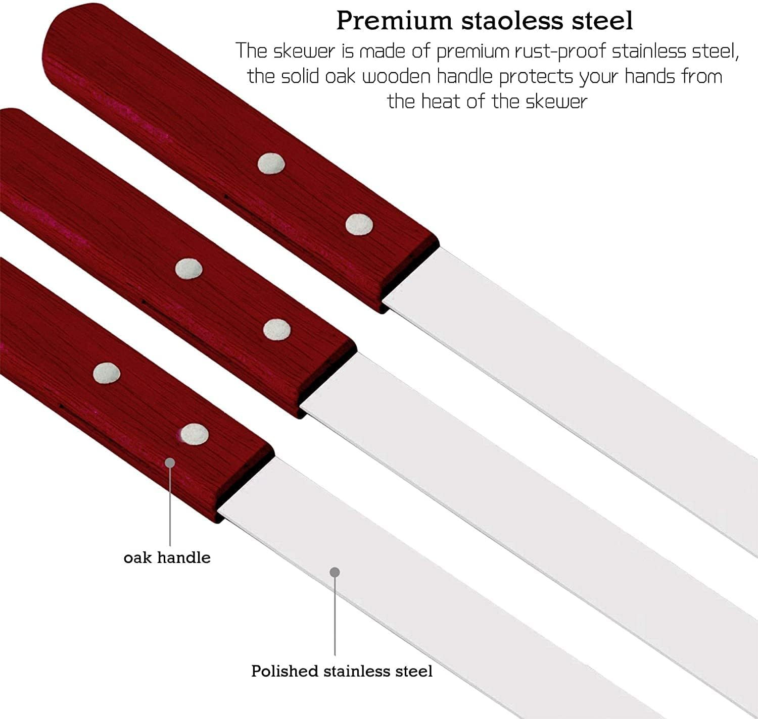 8Pcs Stainless Steel Flat Kebab Skewers, 24 Inch Turkish Adana Skewers for BBQ Grill Accessories image number 6