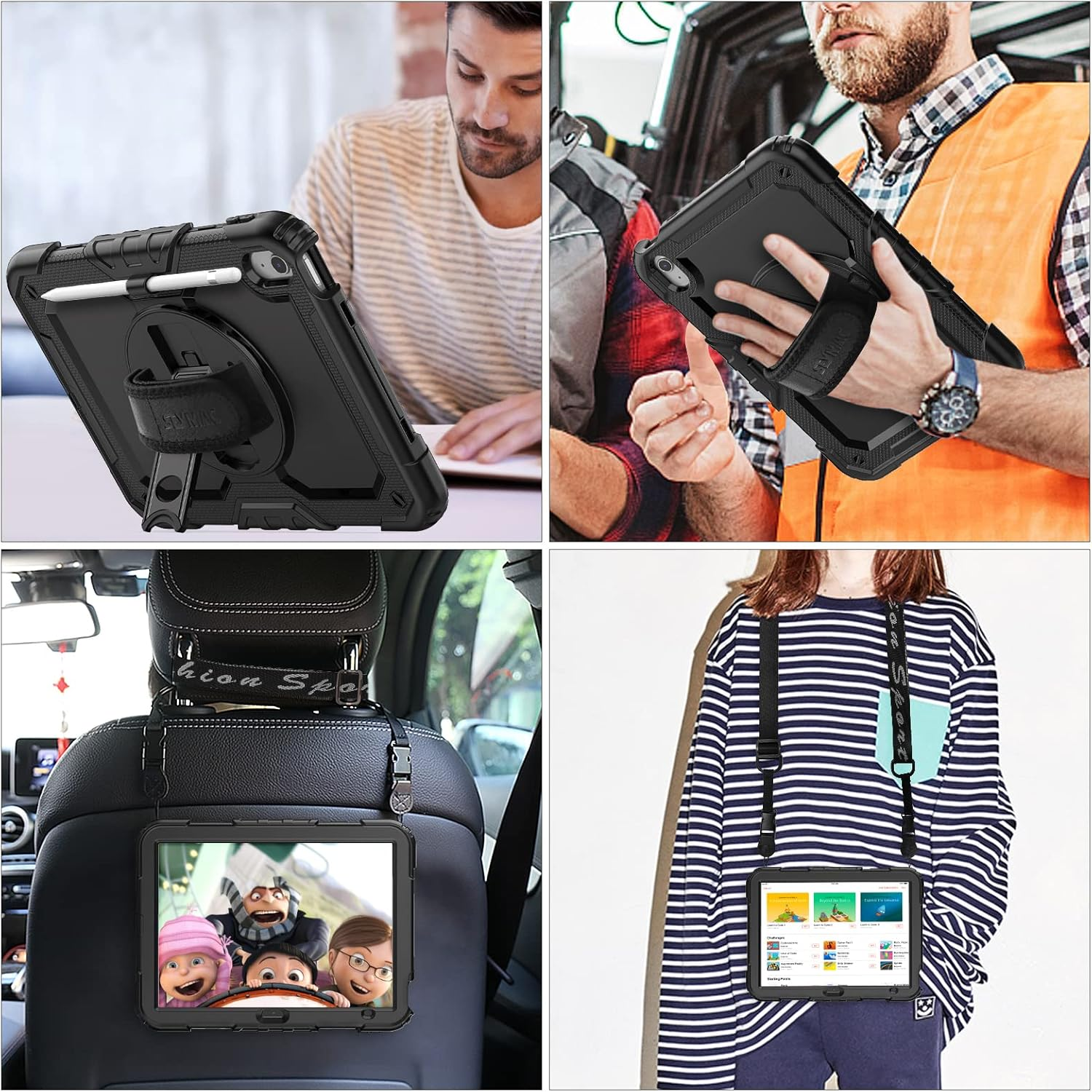 SEYMAC Stock Case for Ipad 11Th(A16) Generation 11" 2025/10Th Generation 10.9'' 2022, Shockproof Case with Screen Protector, 360&deg; Rotate Hand Strap/Stand, Black image number 6