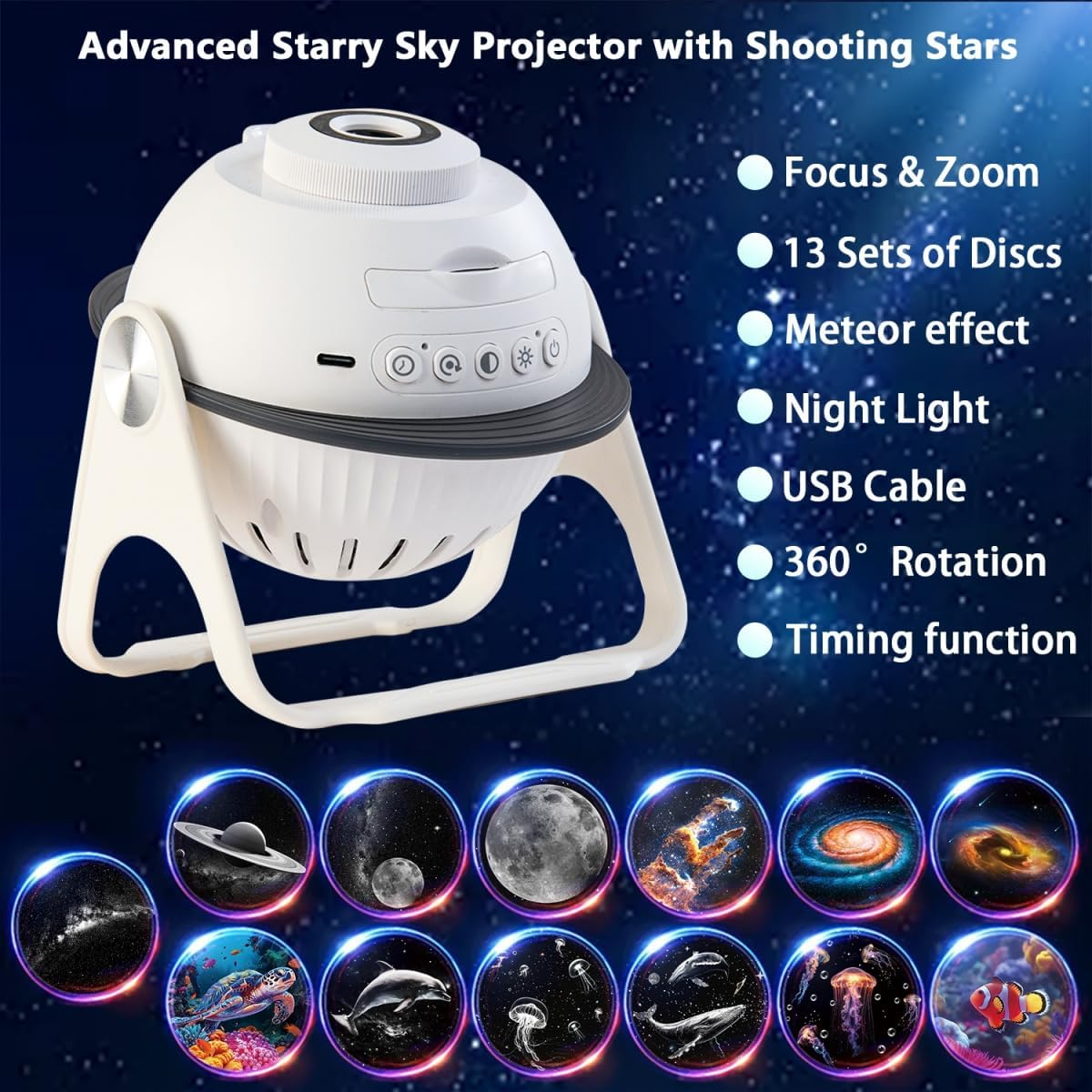 Star Projector, 13 in 1 Meteor Planetarium Lamp, Planetarium Galaxy Projector with Milky Way Moon, Starry Sky Night Light for Kids Adults Bedroom, Ceiling, Home Theater, Christmas, Room Decor