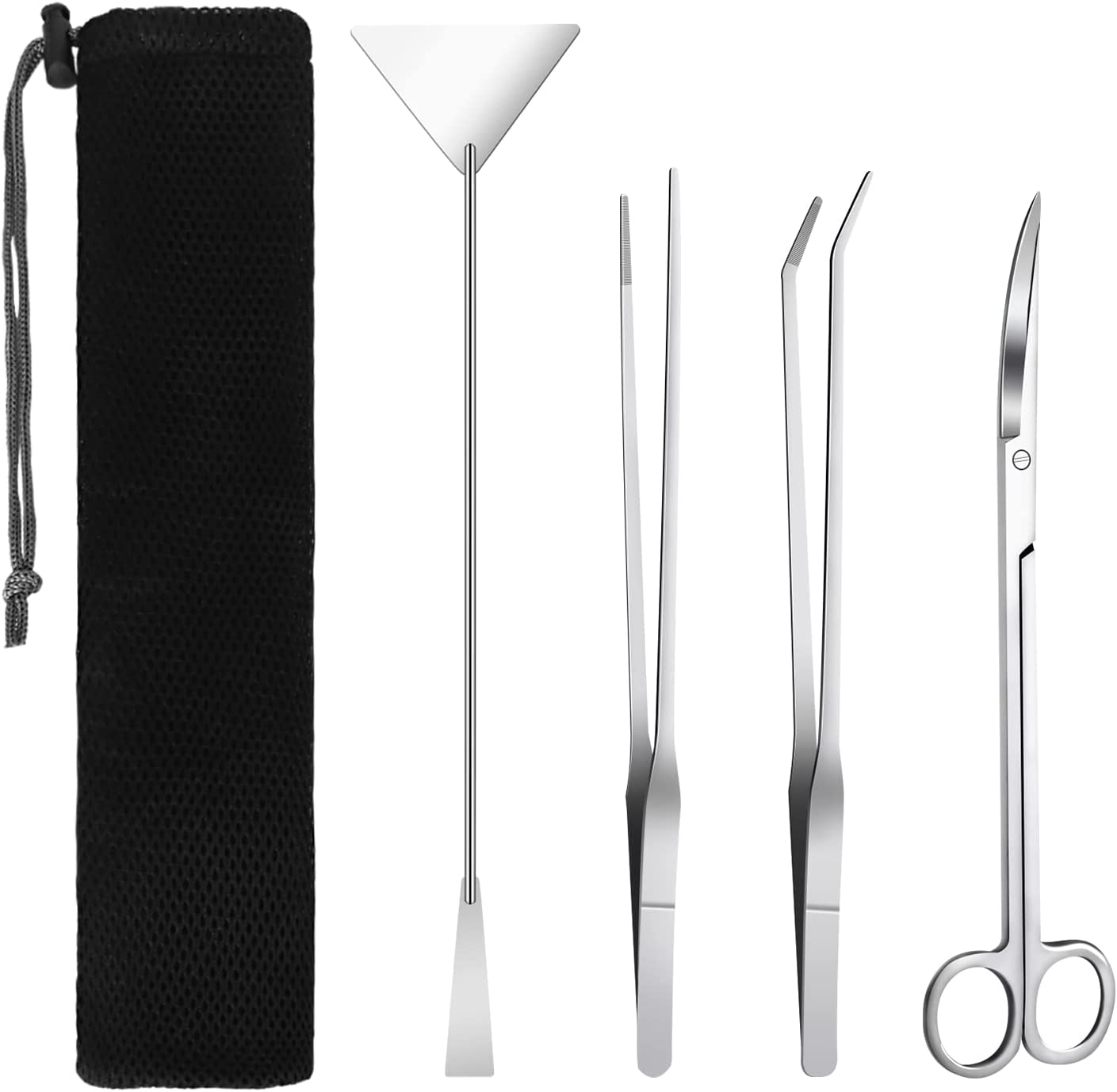 Lukovee Aquarium Tools Kit, 4 in 1 Long Stainless Steel Tweezers Scissor Spatula Multi Functional Aquarium Tank Tool Set for Fish and Aquatic Plants Trim Aquascaping Cleaning & Fish Starter Kit image number 4