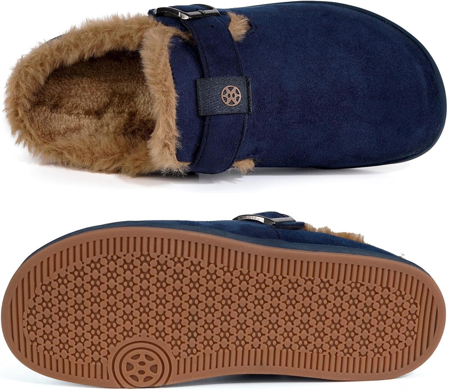 Fur Lined Clogs for Women Men Suede Winter Slippers Arch Support Slip on Mules Potato Shoes with Removable Cushion Footbed Warm Home House Shoes, Deep Blue, 7.5 Women/6 Men image number 2