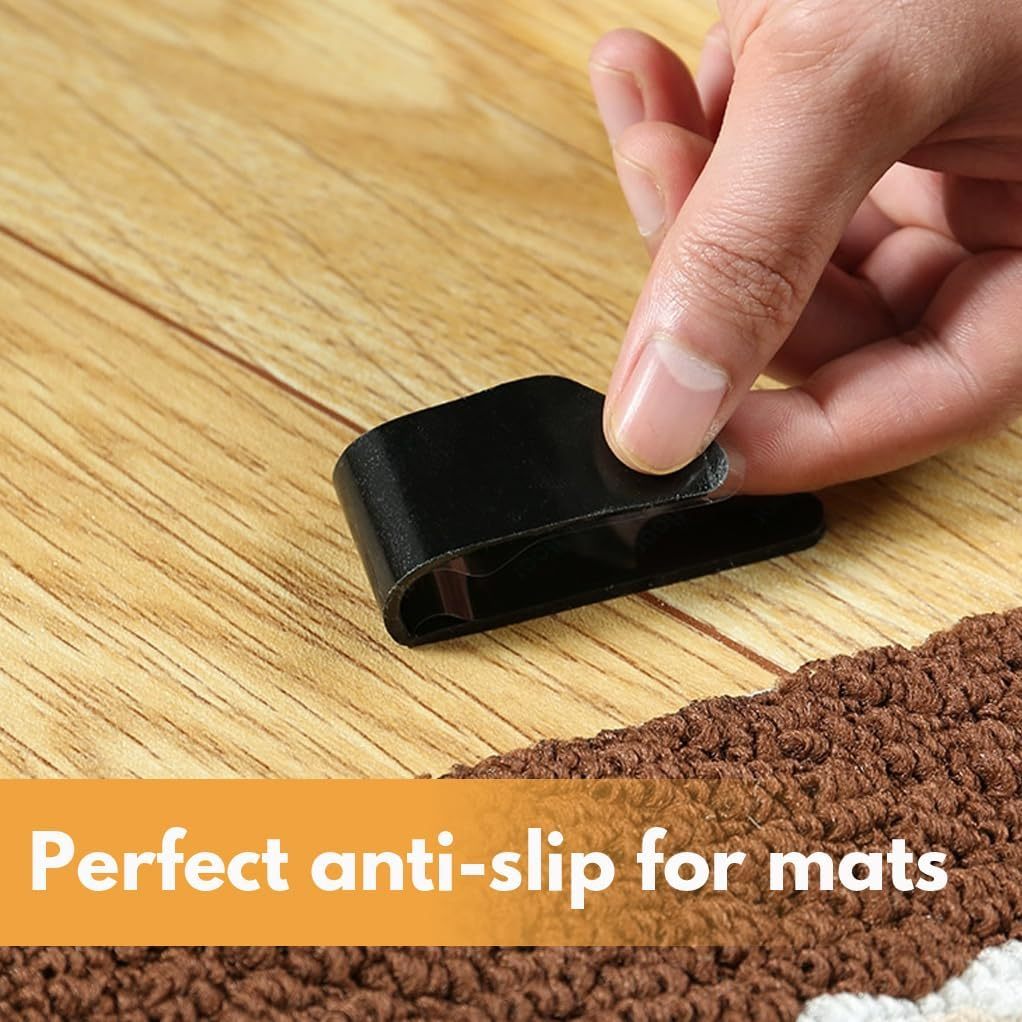 12 Pieces Anti-Slip Rug Grippers|Carpet Gripper|Carpet Tape|Rug Underlay|H HOME-MART Double Sided Washable Removable anti Curling Corner Carpet Gripper, Non Slip Renewable Rug Tape (Rectangular) image number 1