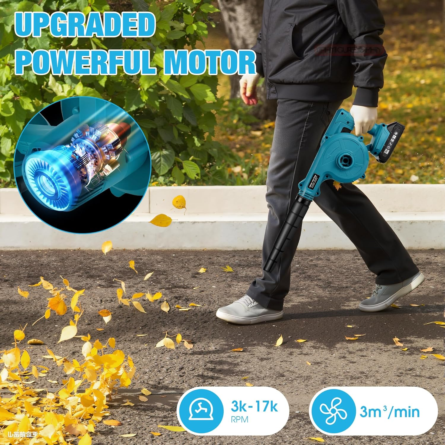 Advwin Cordless Leaf Blower & Vacuum, 2-In-1 Electric Leaf Blower with 2 Lithium Batteries & Charger, Portable Yard Blower for Patio, Lawn, Dust Cleaning image number 3