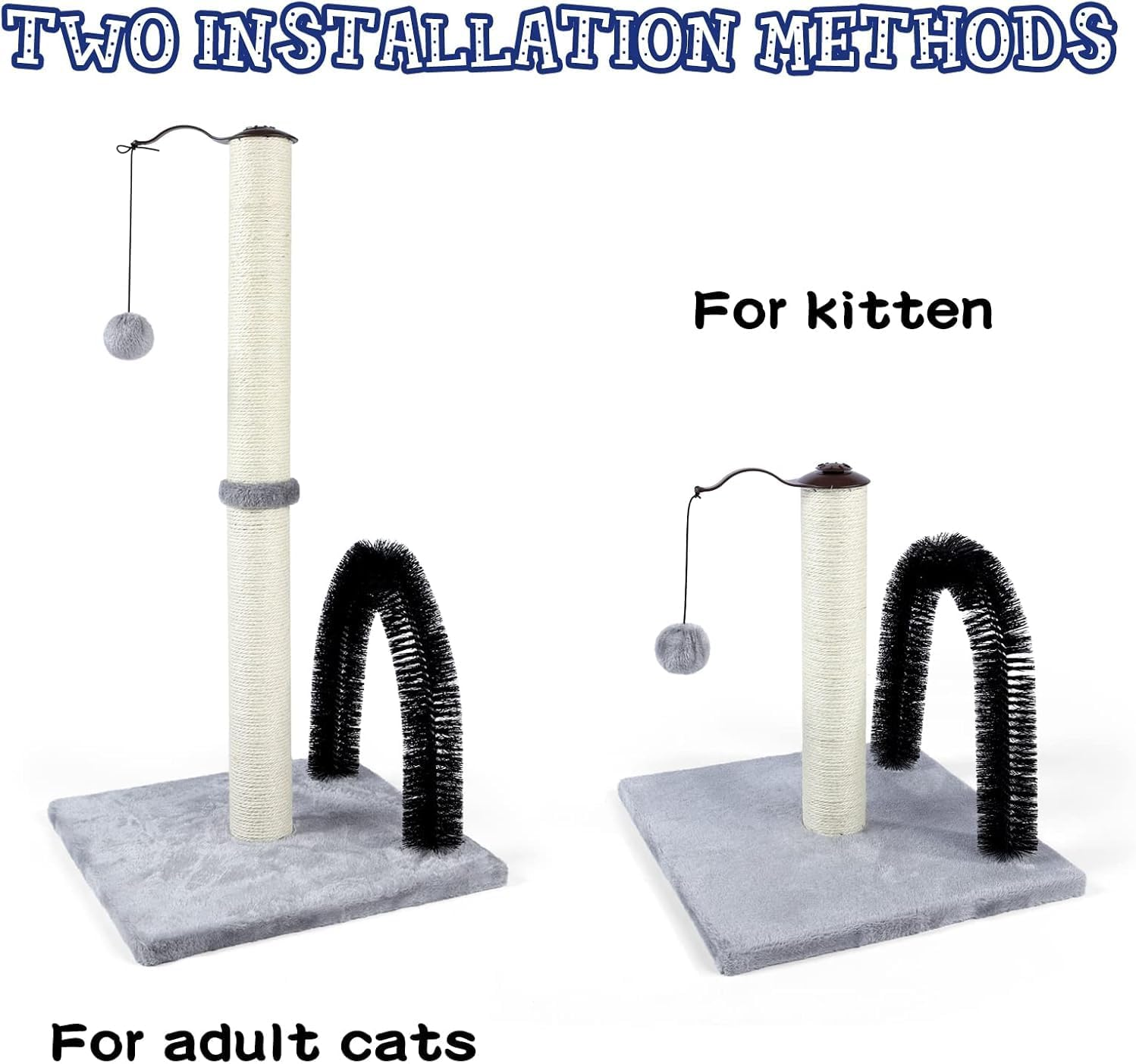 Tall Cat Scratching Post with Arch Self Groomer Massager, Scratching Post for Indoor Cats from Kitten to Adults, Stable Sisal Cat Post with Extra Interactive Dangling Plush Toy image number 3
