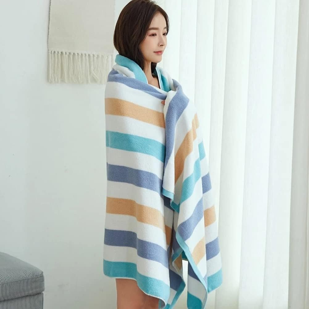 DUUKOA Bath Towel Large Thick Cotton Bath Sheets Household Beach Swimming Pool Towels Absorbent 35X71 Inch（90X180 Cm） (Light Blue) - Grey image number 4