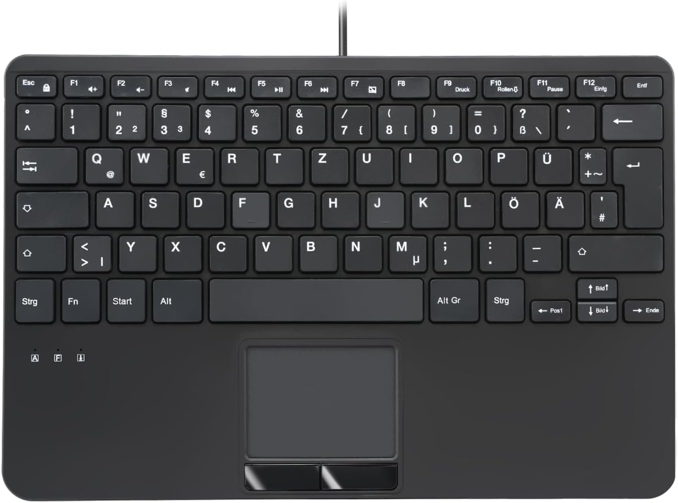 Perixx PERIBOARD-525 DE, Wired Mini USB Keyboard with Touchpad, X Type Scissor Buttons, 28.4 X 18.2 X 2.8 Cm, 2 X Integrated USB Hubs, German Layout