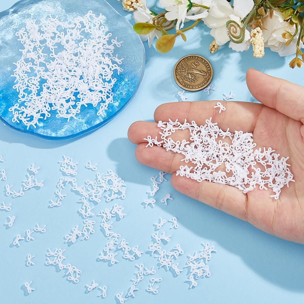 Hobbspring Pack of 500 Mini Bows for Crafts Resin White Bow Decorations 3D Resin Bow Cute Bow Nail Jewellery Accessories for DIY Nail Art Greeting Cards Picture Frame Accessories image number 1