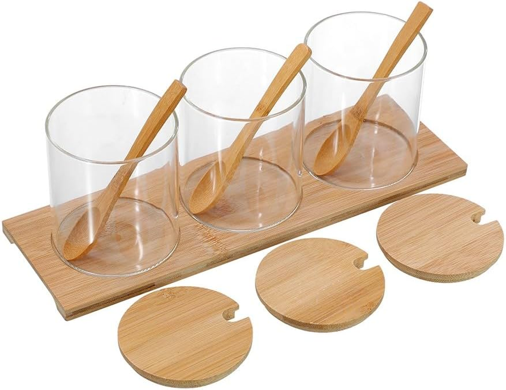 Lemon & Lime 380ML CAMDEN GLASS SPICE JAR 3PC SET BAMBOO TRAY with SPOONS image number 2