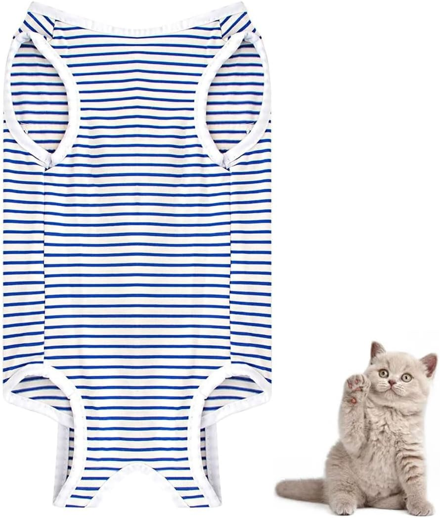 LEEQ Cat Professional Recovery Suit - Surgical Recovery Shirt for Abdominal Wounds Bandages Cone Alternative for Cats after Surgery Medical Suit Soft Pet Clothes Indoor, Blue/L image number 1