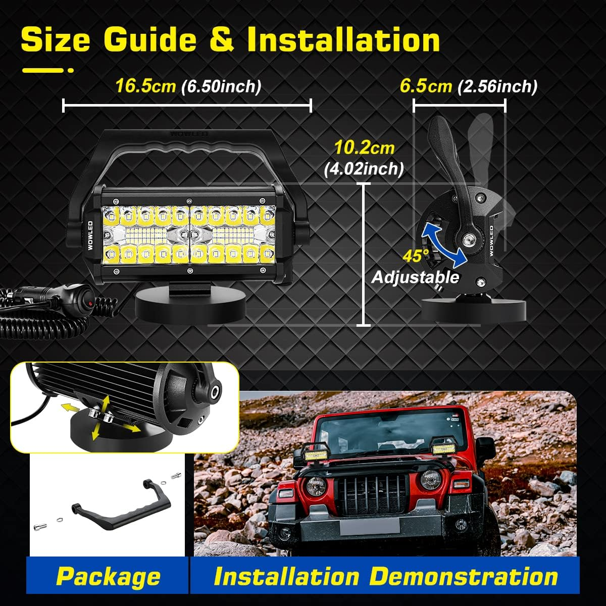 WFPOWER Portable LED Work Light with Magnetic Base, 120W Super Bright Waterproof Flood & Spot Lights Job Site Lighting Fog Lights for SUV Boat Bar Truck Outdoor Camping Car Repairing Emergency Lights image number 1