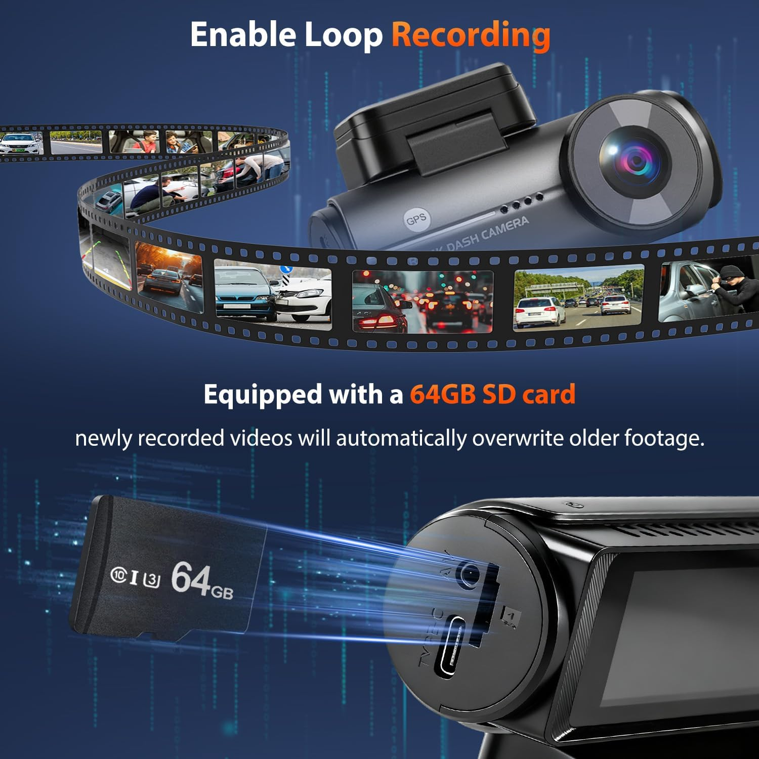 2025 Upgraded Dual 4K+1080P Dash Cam with 5Ghz Wifi & Built-In GPS, Includes 64GB SD Card, 2.99" Display, Hardwire Kit & Car Charger. 24H Parking Mode, Super Night Vision, App Control, Supports 256GB. image number 2