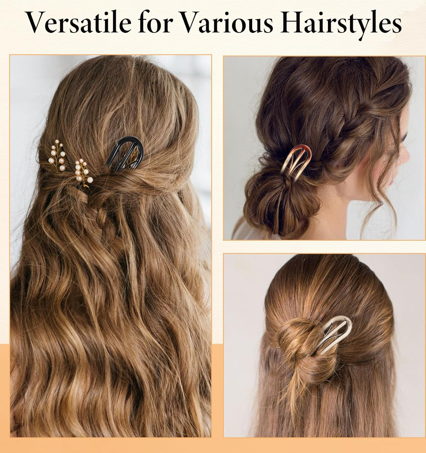 Large French Hair Pin, 4 Pcs French Hair Pins for Women Fine Hair, Plastic Hair Pins, French Twist Hair Clips with 3 Inner Teeth Design for Women, U Shaped French Hairpin & Hair Prong & Forks image number 1