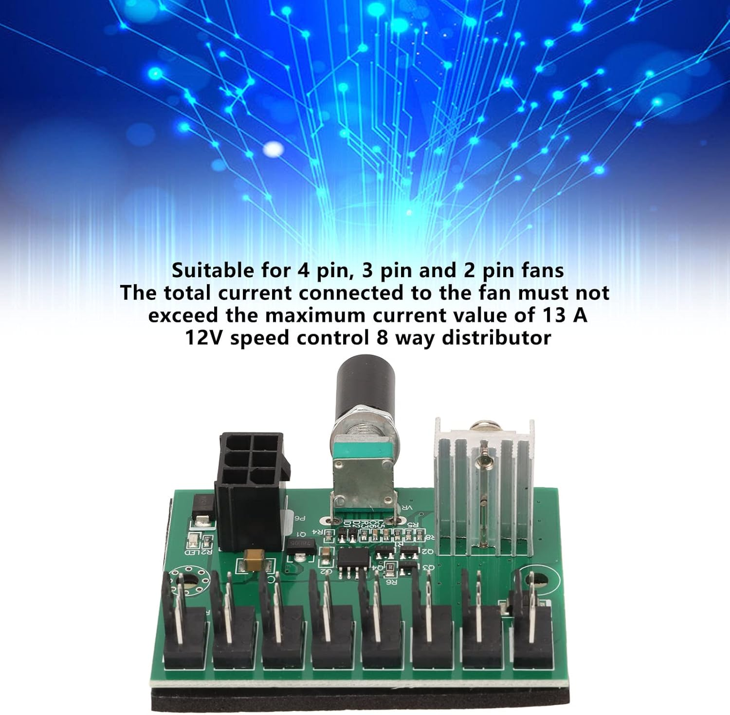 12V 8 Way Case Fan Speed Controller, PWM Fan Hub Controller, CPU Fan Hub PC Fan Controller for 4 Pin 3 Pin 2 Pin CPU Fans image number 2