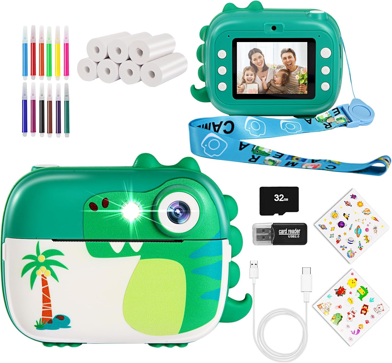 Kids Camera Instant Print,Children Digital Camera Toy with HD Video for Kids Aged 3-12,Christmas Birthday Festival Present for Girls Boys, 7 Rolls Instant Paper&32Gb Card,M3