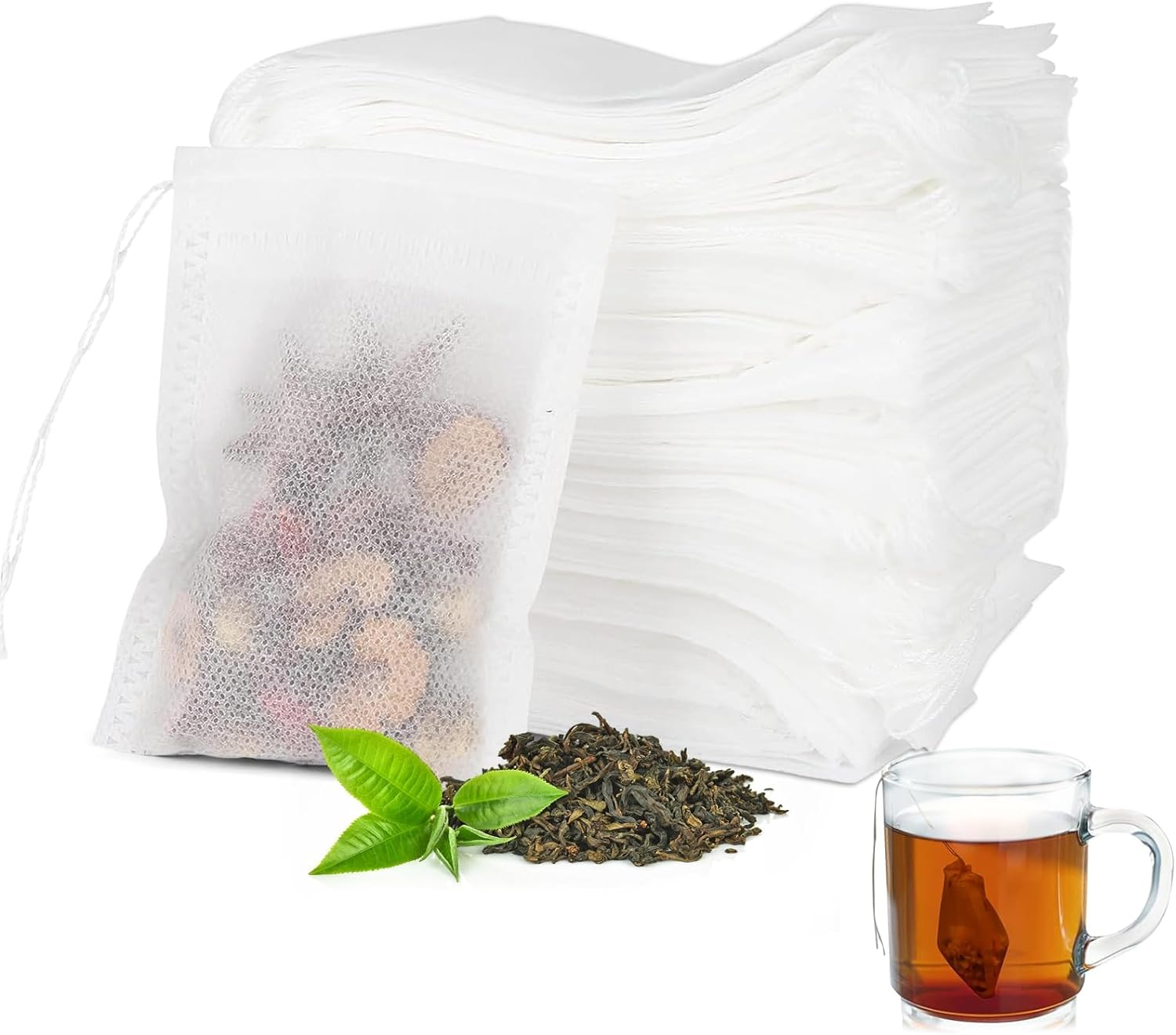 Disposable Tea Filter Bags, 3.1 * 4.7Inch Loose Tea Bags, 200Pcs Drawstring Seal Filter Bags for Loose Tea, Coffee, Herb Lavender, DIY Spice Seasoning (White)
