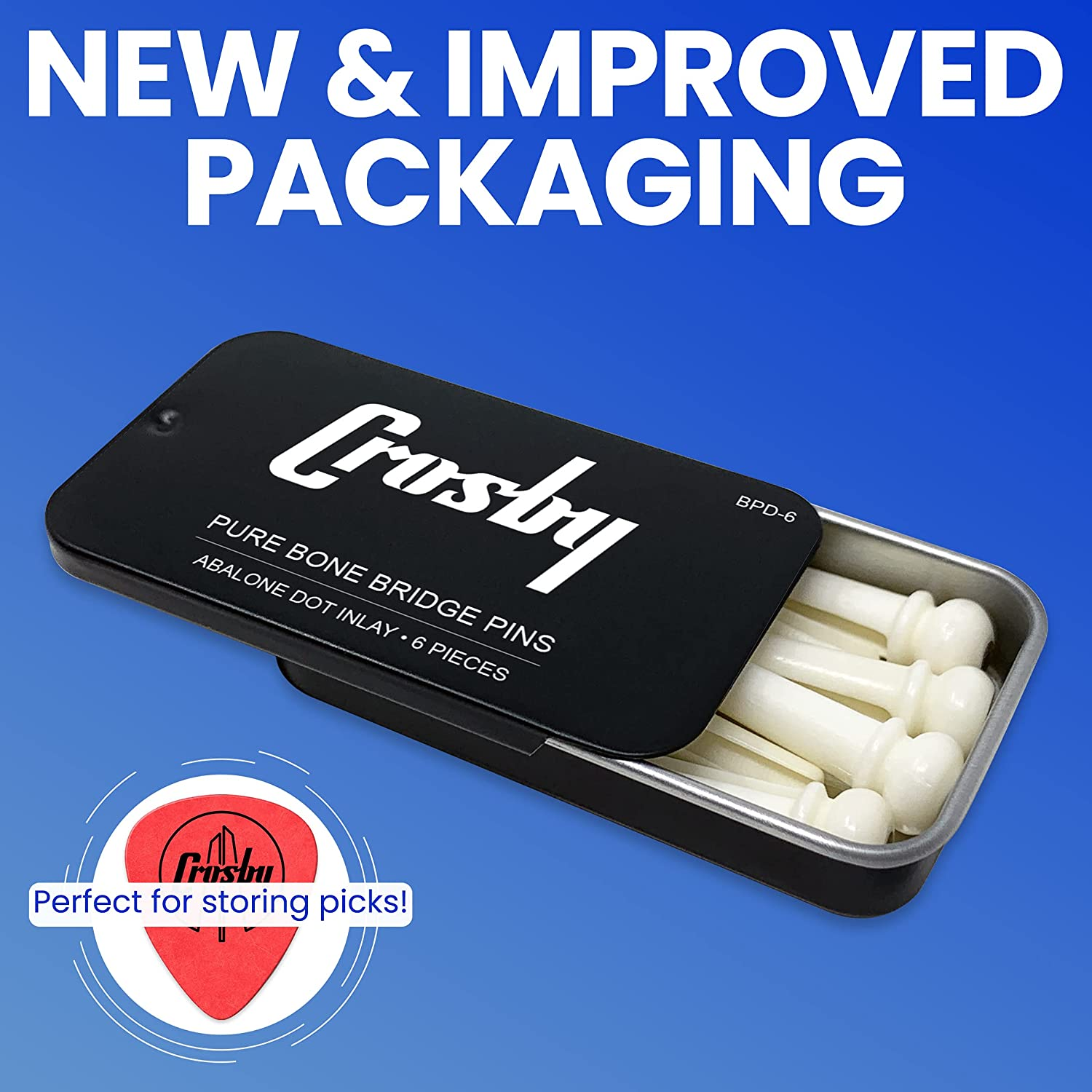 Crosby Slotted Pure Bone Bridge Pins with Abalone Dot Inlay for 6 & 12 String Acoustic Guitar image number 2