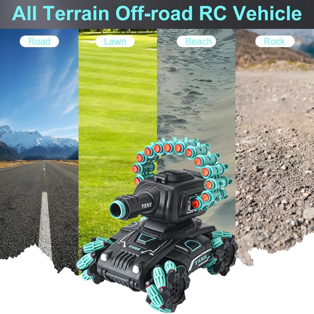 B-Qtech RC Tank Remote Control Tank for Kids Toys 6 8-12 Boys, 2.4Ghz Gesture Sensing RC Stunt Cars Toys with Foam Darts Shooting Bullet, RC Drift Car with Spray, Music & Light, Gifts for Boys Adults image number 4