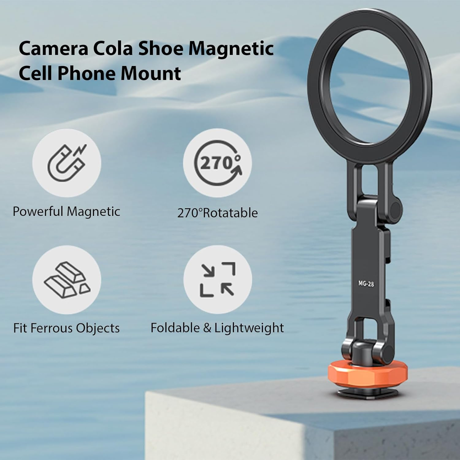 Wisoqu Magnetic Phone Tripod Mount Adapter with 1/4 Inch Screw Hole and Cold Shoe, Foldable Phone Tripod Holder for 12-16 Series Smartphones image number 5