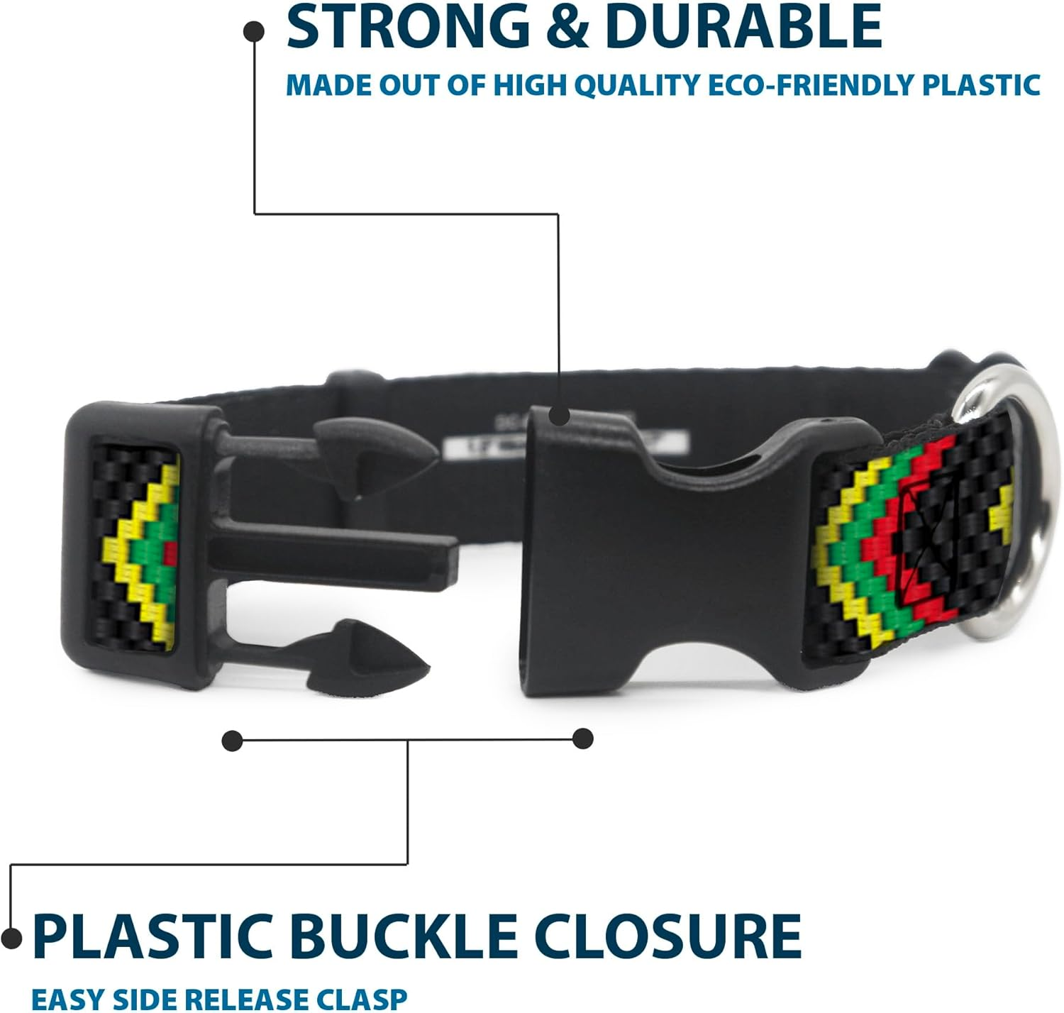 Buckle-Down Plastic Clip Dog Collar, Chevron Weave Black Rasta, 15 to 26 Inches Length X 1.0 Inch Wide image number 3