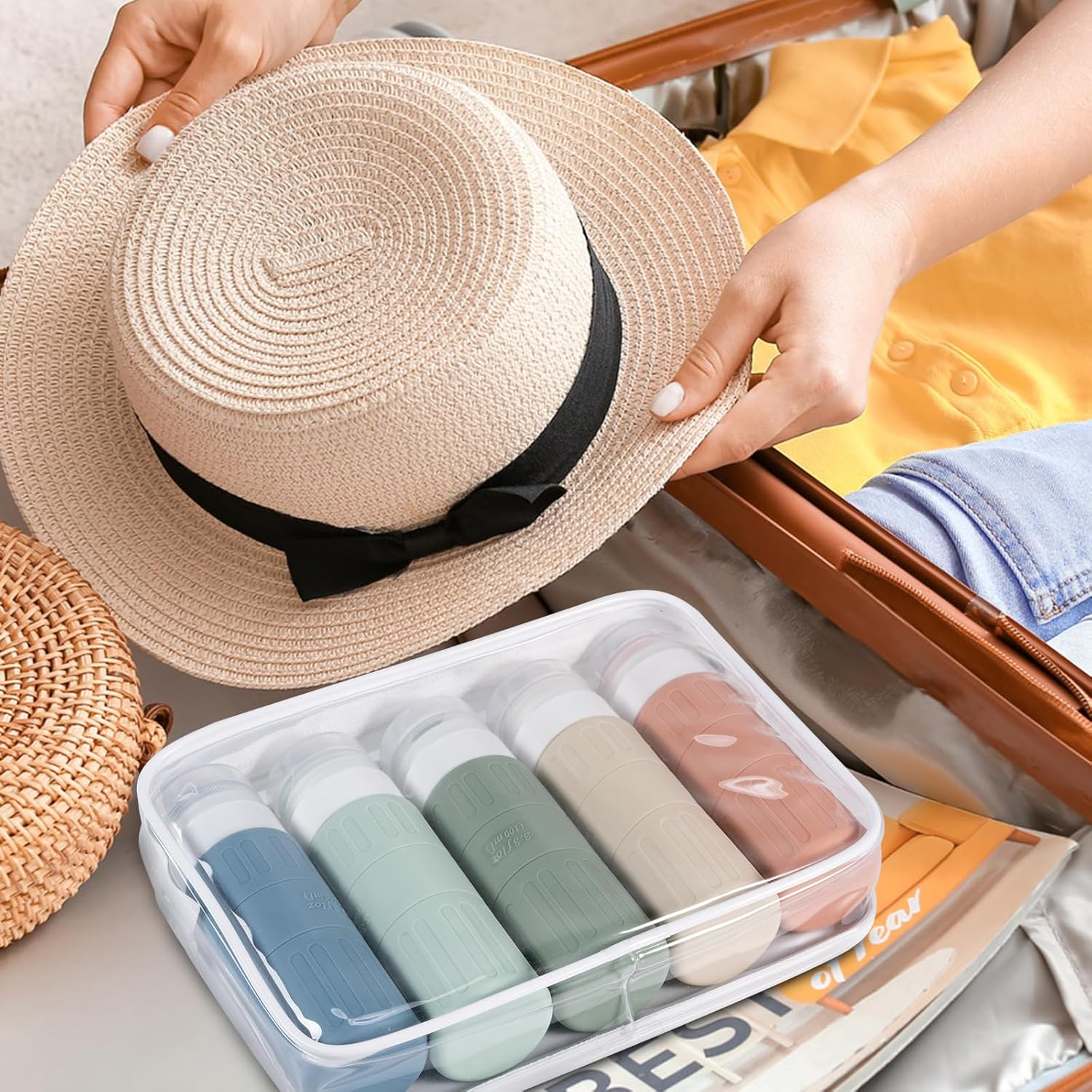 Carehabi 100 Ml Bottles for Filling, Pack of 5 Silicone Travel Bottles Travel Bottles for Shampoo Shower Gel Cosmetics, Squeeze Bottles Travel Bottles Hand Luggage Aeroplane image number 5