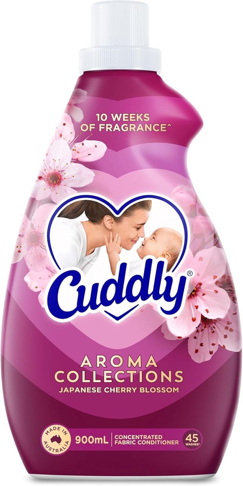 Cuddly Concentrate Liquid Fabric Softener Conditioner, 900Ml, 45 Washes, Japanese Cherry Blossom, Long Lasting Fragrance