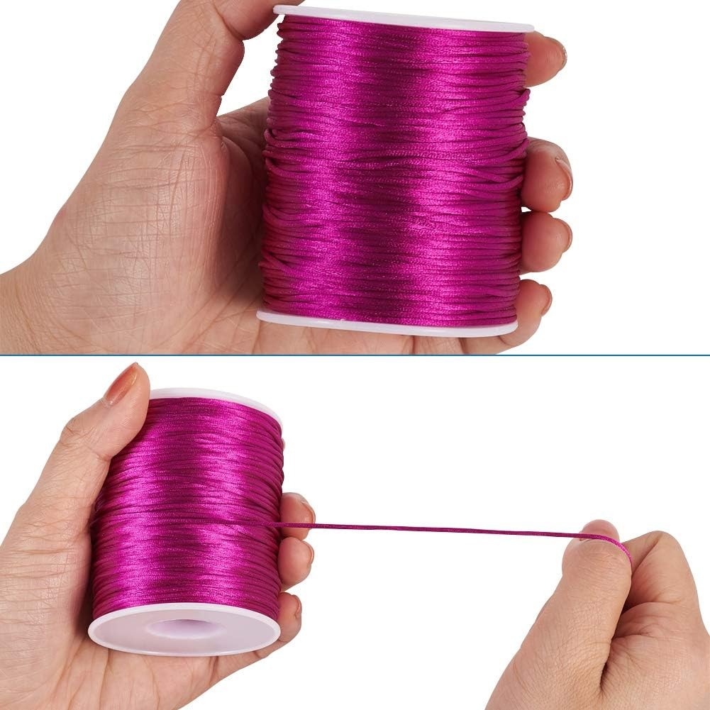Elecrelive 109 Yards 1.5Mm Fuchsia Rattail Satin Nylon Trim Silk Cord Chinese Knotting Beading String Macrame Thread Cord for Necklace Bracelet Braided Jewelry Making - Black image number 7