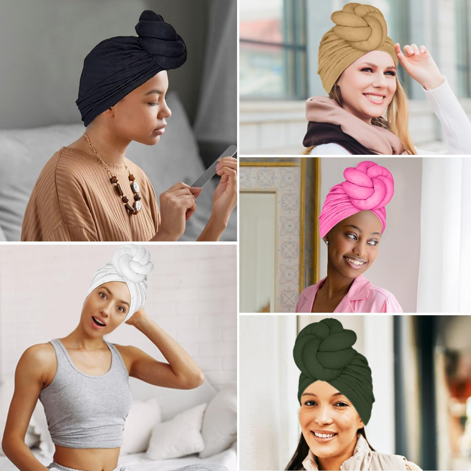 LVBGQVL Women Turbans and Head Wraps, Women African Turban Flower Knot Pre-Tied Bonnet Beanie Cap Headwrap - Black image number 6