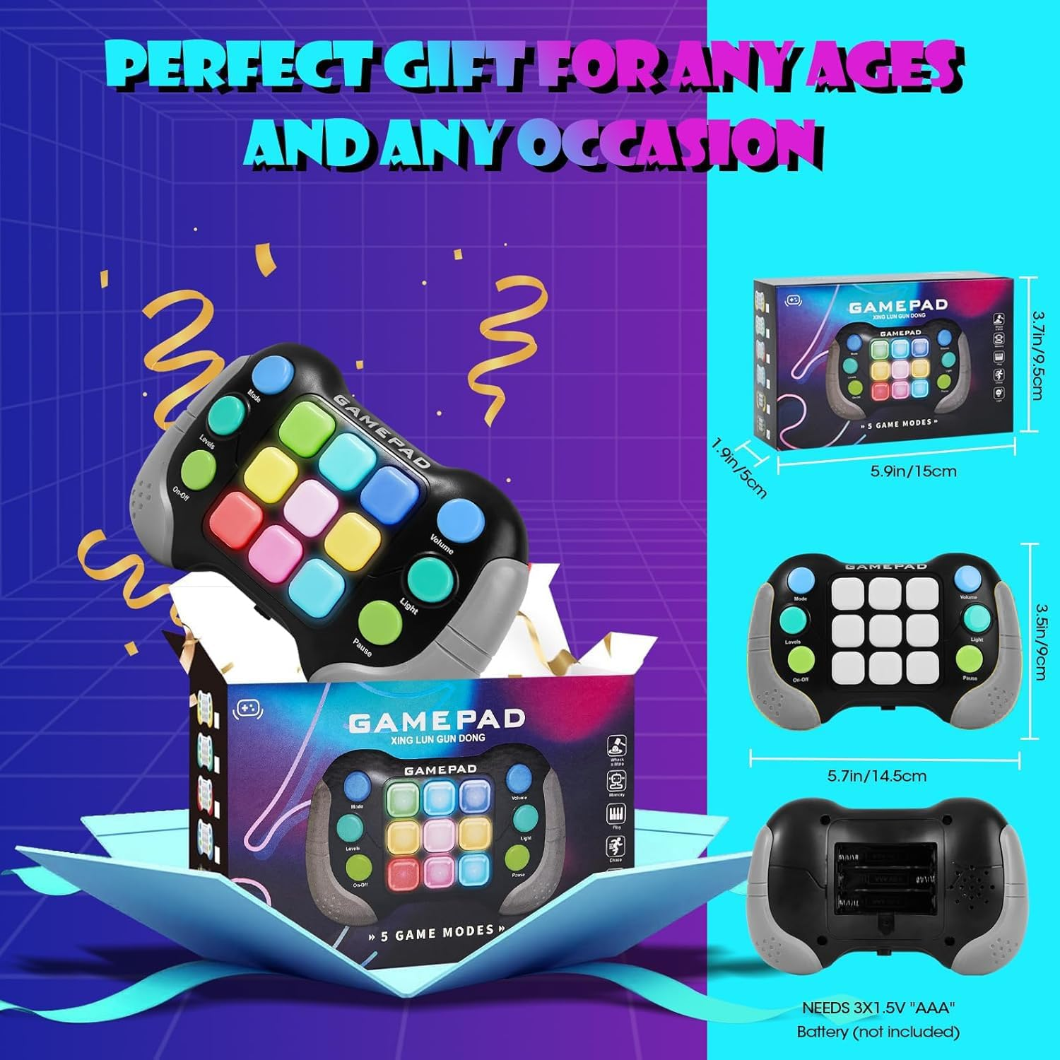 Fast Press Push Game Fidget Toy Handle, Flashing Electronic Handheld Games Consoles for Kids Teens Adults, Brain & Memory Game, Quick Push Buttons Gamepad, Xmas Birthday Gifts STEM Toys for Boys Girls image number 3