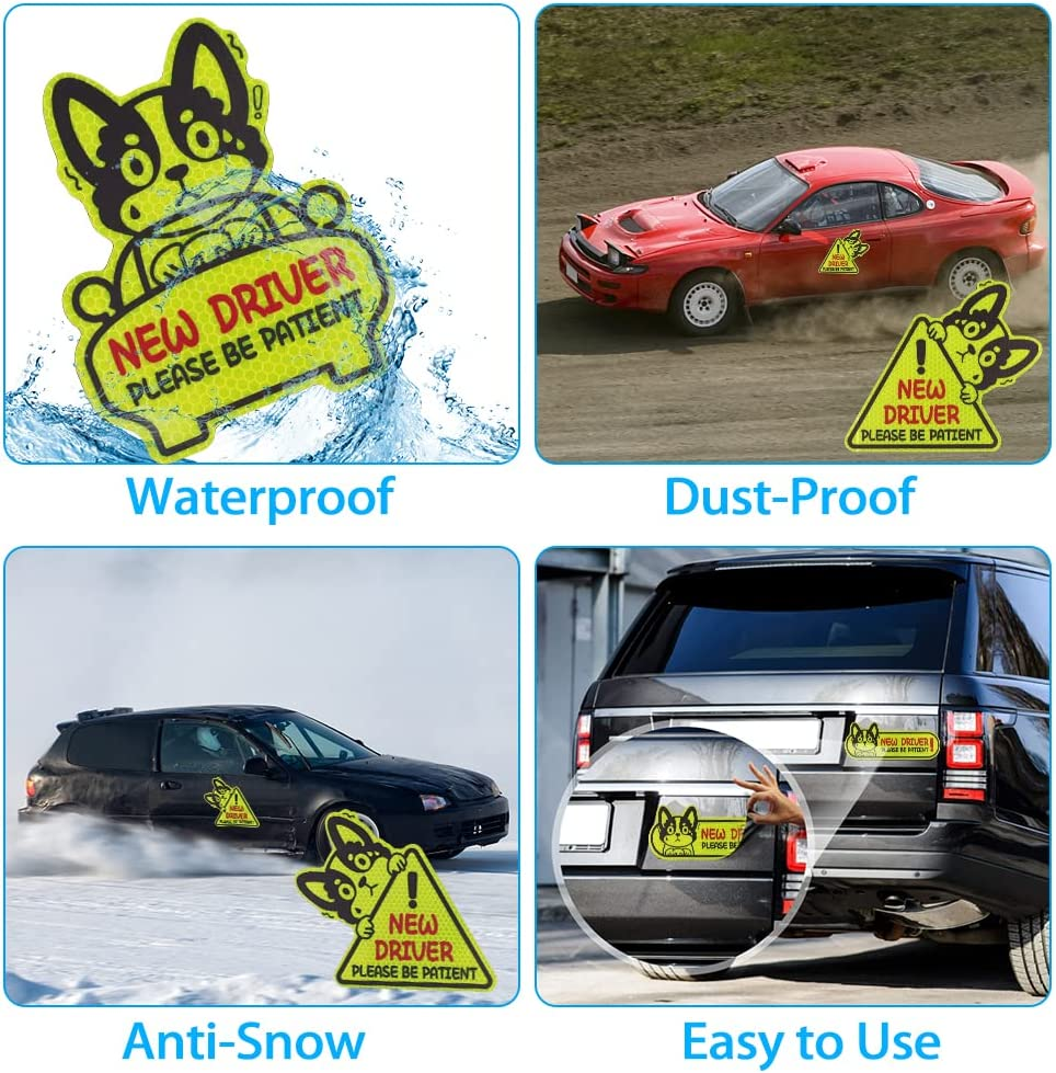Set of 4 Reflective New Driver Magnet for Car New Driver Sticker Please Be Patient Sign Keep Distance Sticker Decal Automotive Magnets Safety Sign Car Bumper Magnet Vehicle Sign image number 1