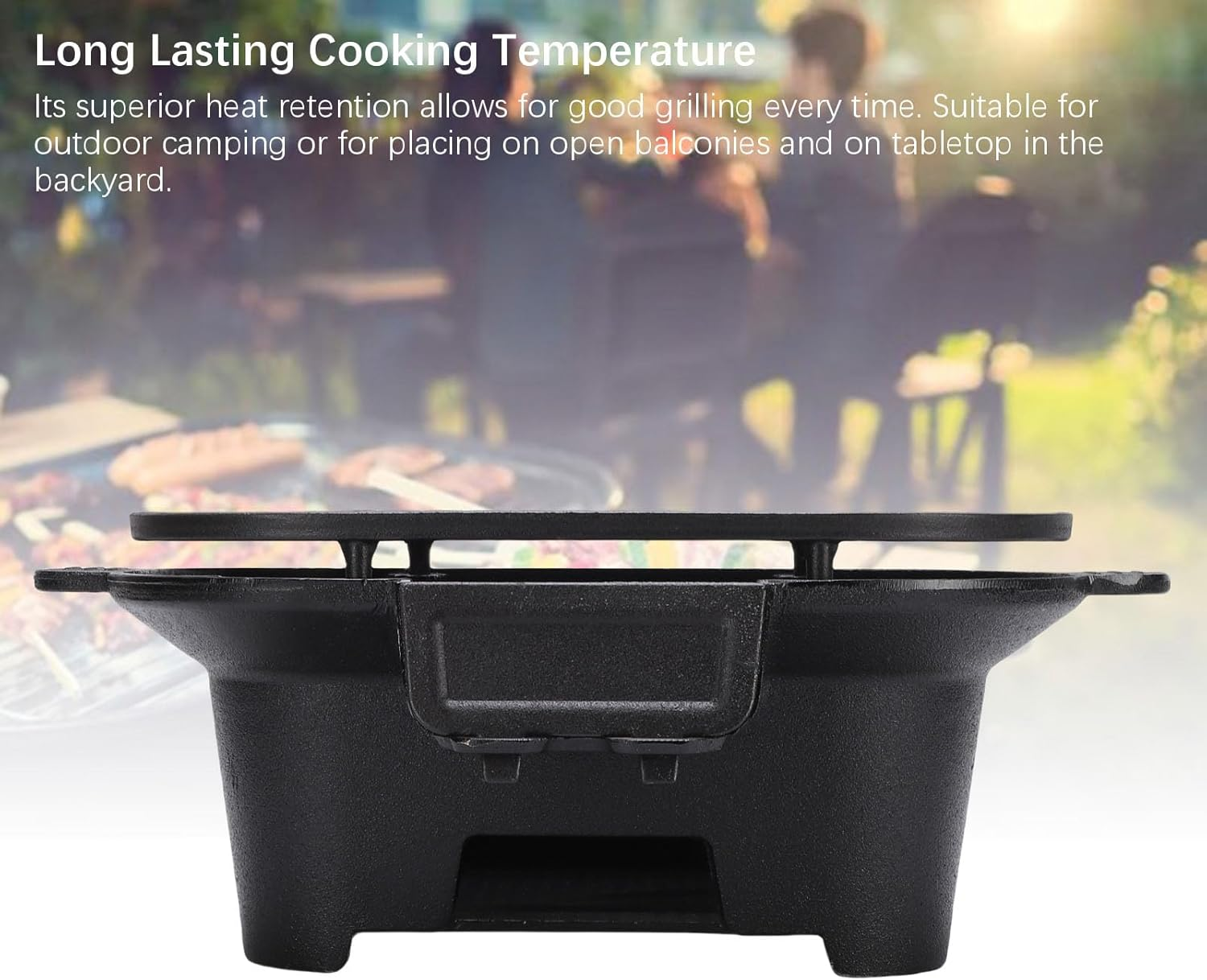 Fdit Portable Cast Iron Hibachi Grill, Japanese Style Tabletop Charcoal BBQ Grill for Outdoor Camping Backyard image number 2