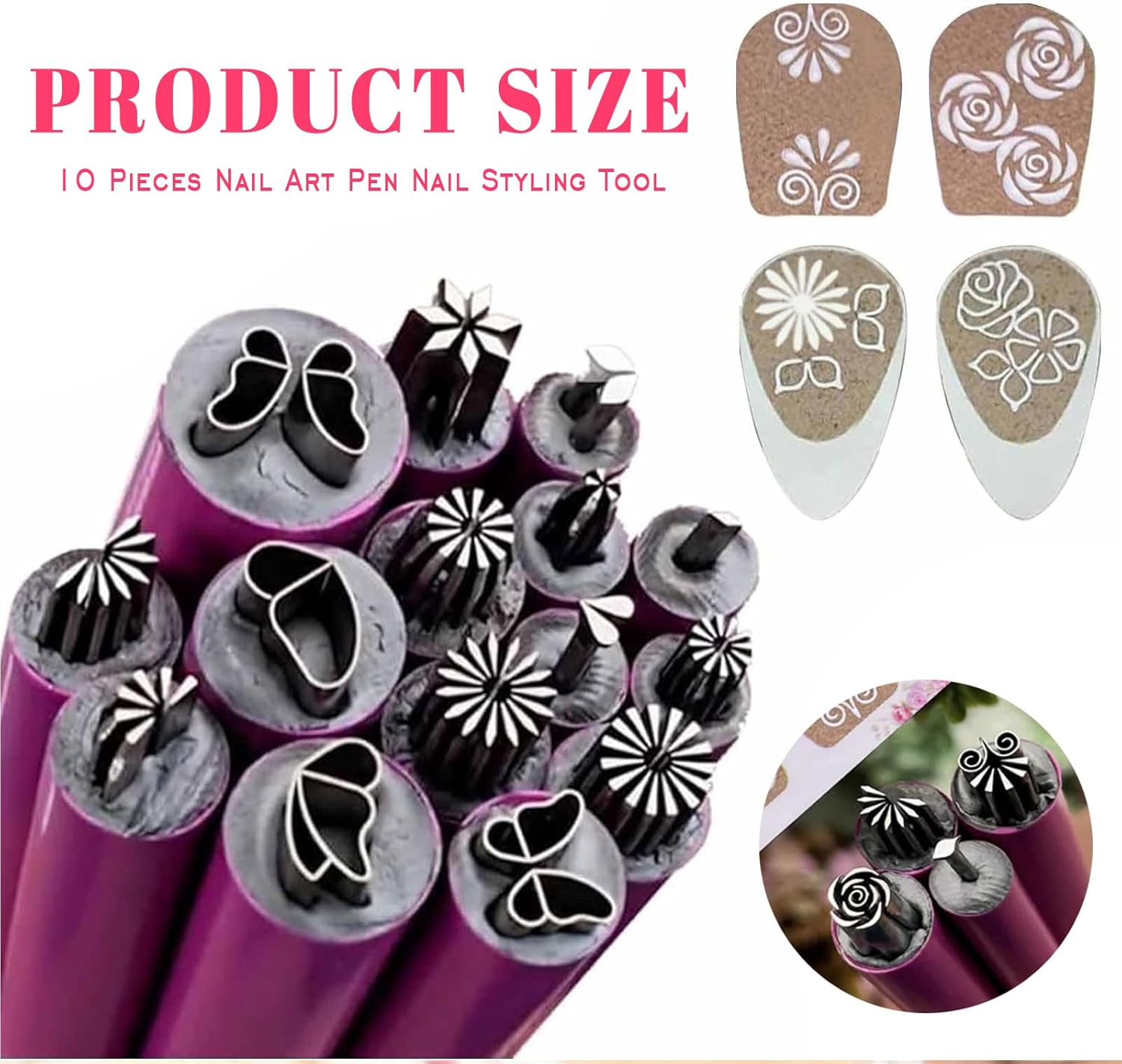 TELAIN Set of 10 Nail Art Flower Stamp Pens - DIY Nail Art Stamp Pen Tool Set, Dotting Tools for Creative Nail Design image number 5