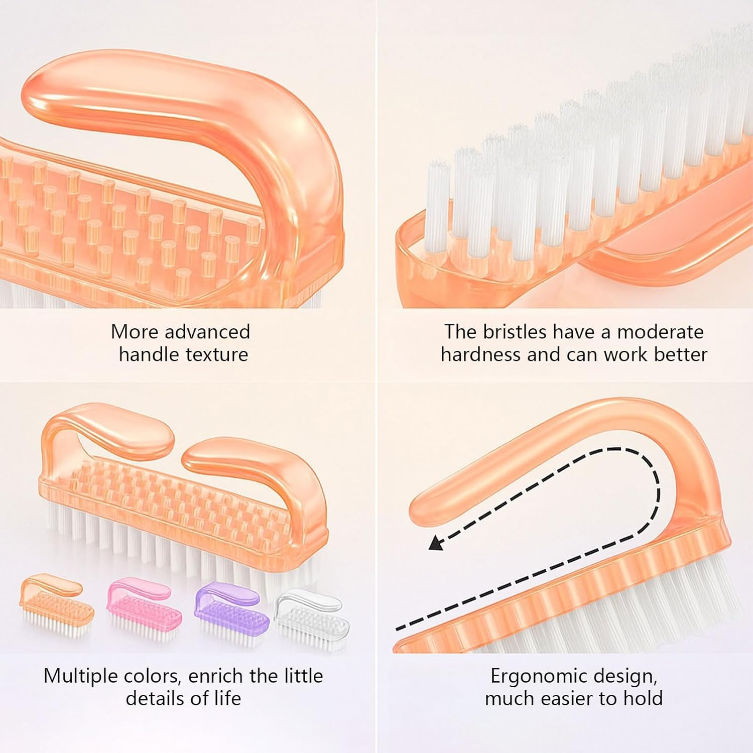 Fengea Handle Grip Nail Brush 4 Pack Soft Bristle Sturdy Plastic Handle Fingernail Brushes for Men Women Pedicure Manicure Cleaning, Compact Size 8.0 &times; 2.6 &times; 4.0 Cm, Assorted Bright Colours