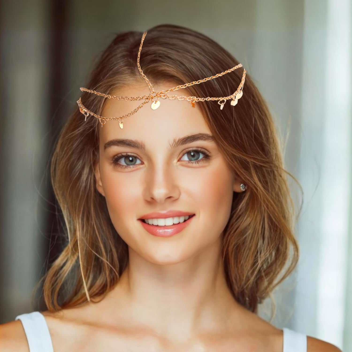 Women'S Gold Headpiece with Sequins Boho Tassel Hair Chain Festival Jewellery Wedding Bridal Hair Accessories Golden Headpiece for Women and Girls image number 4