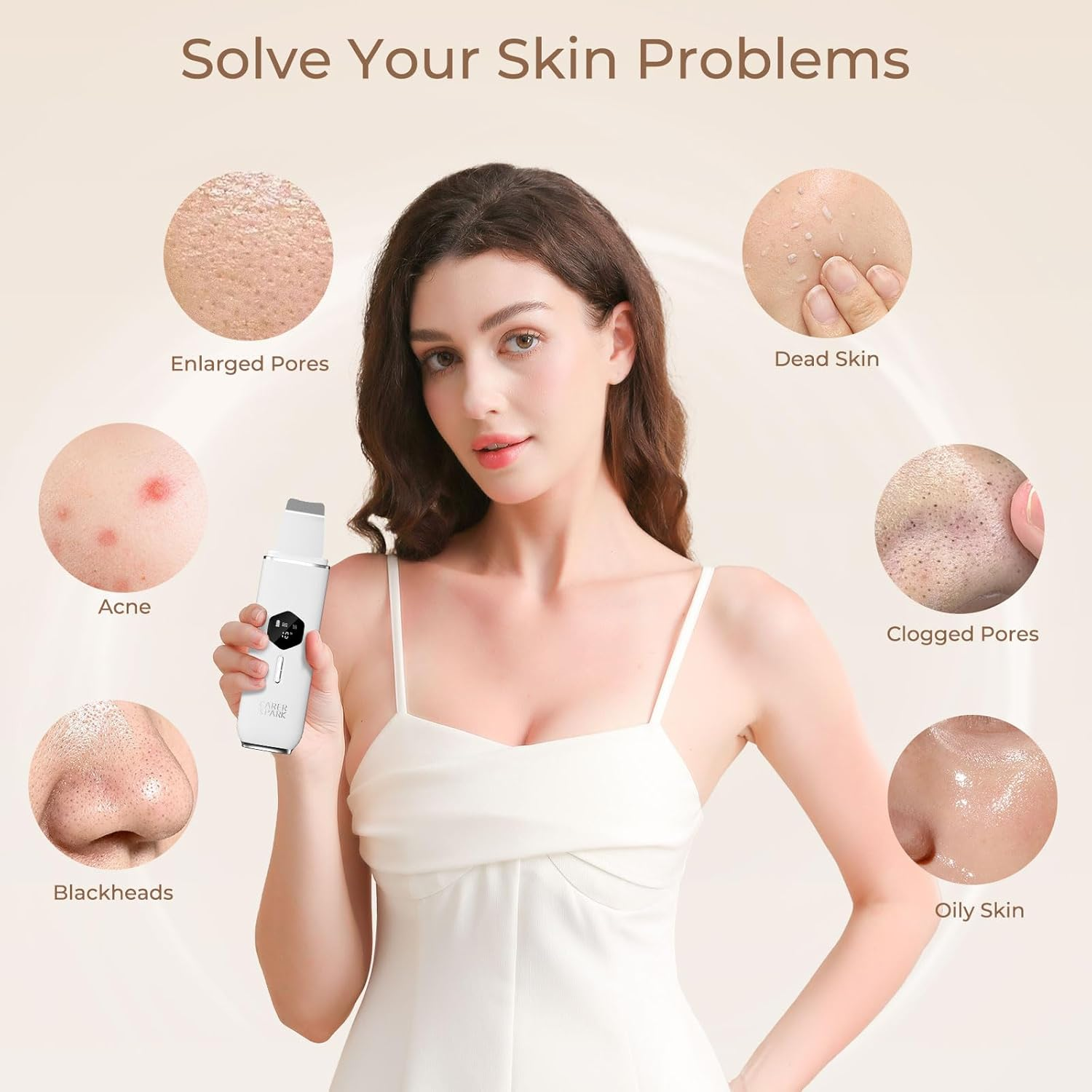 CARER SPARK Skin Scrubber Ultrasonic Exfoliator for Face Blackhead Remover with 4 Modes LED Display, 10 Minutes Auto Shut-Off for Deep Cleaning, Blackhead Removal, USB Charging image number 4