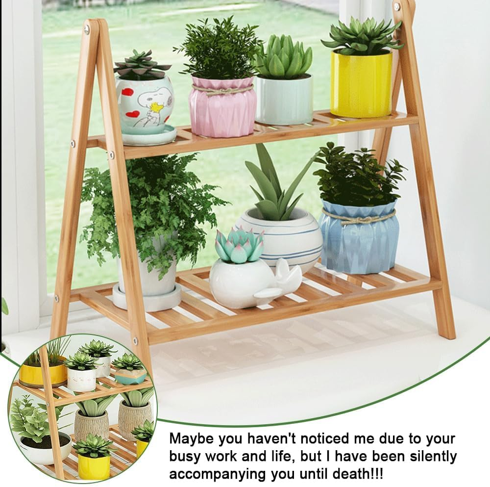 2-Tier Potted Plant Display Stand, Outdoor Plant Stand for Flower Pots and Shrubs in Pots Multifunctional, Plants Shelf or Living Room Balcony Garden, 50Cm, Natural image number 1