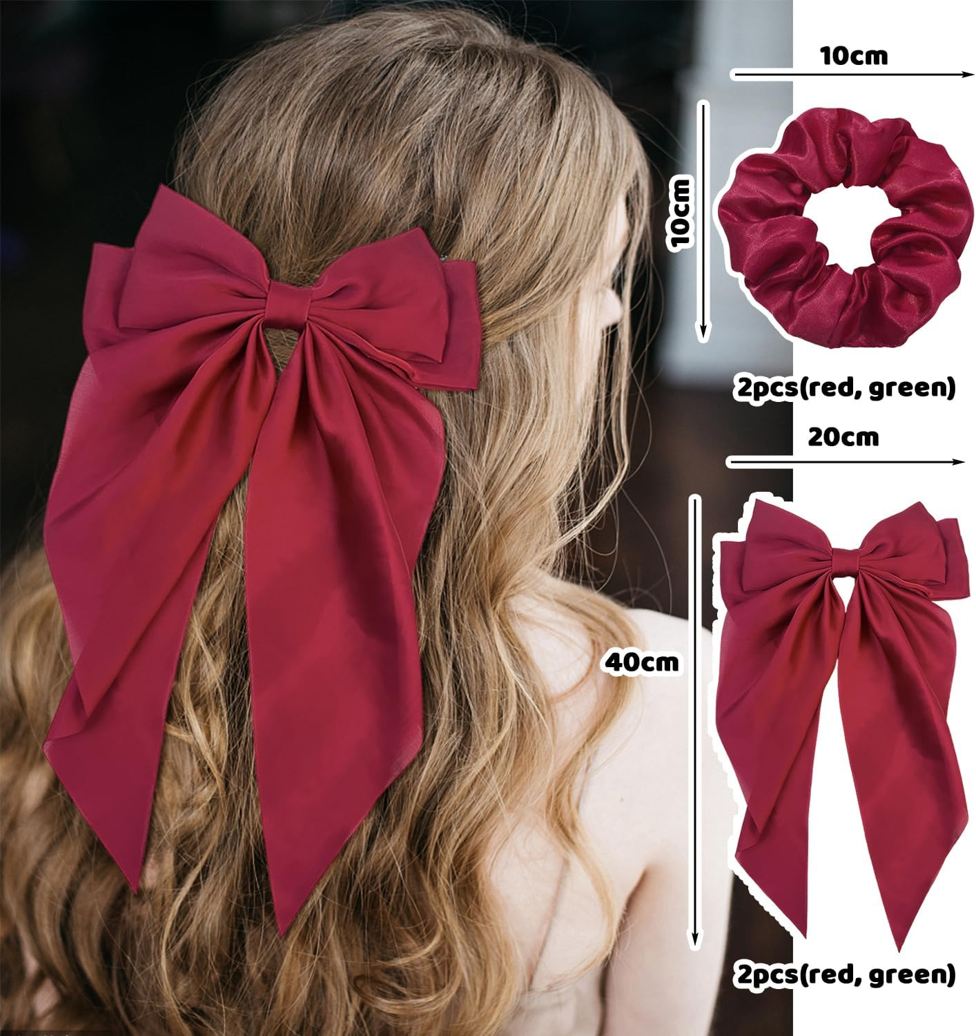Pack of 2 Hair Pins with Bow and 2 Colon Hair Bands, Exquisite and Fashionable Hair Accessories, Hair Accessories, Suitable for Daily Styling, Holiday Wear image number 1