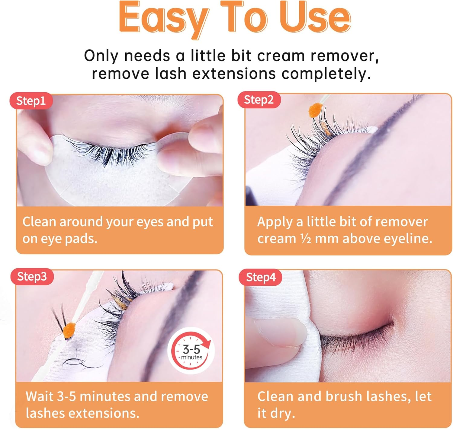 Beauty7 Eyelash Extension Glue Remover Cream Low Irritation and Fast Dissolution Eyelash Remover for Extensions Lash Remover Individual Eyelash Extension Cleanser Orange Flavor image number 1