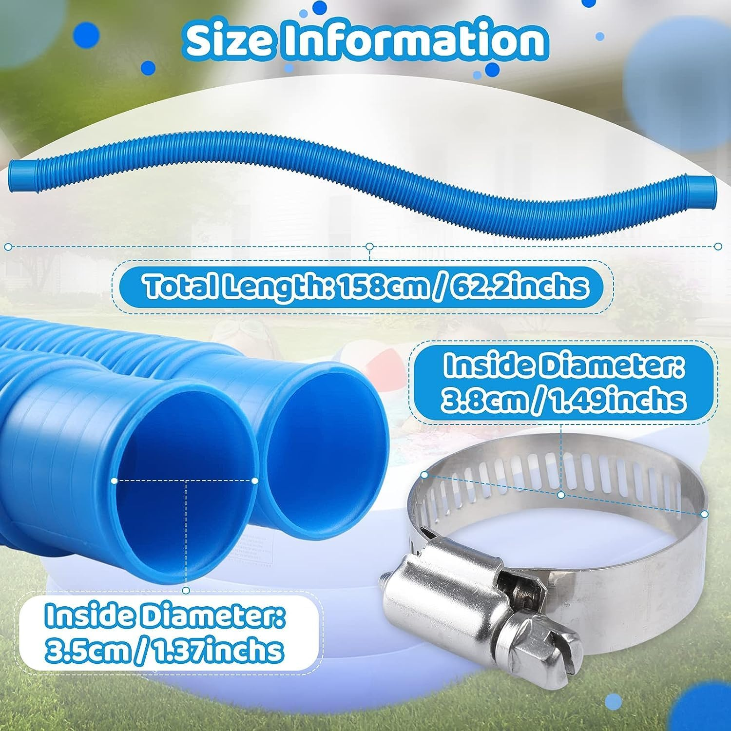 HZIYOU Pool Hoses, 1.25Inches Diameter Swimming Pool Replacement Hose for above Ground Pools, 3 Pack Swimming Pool Pump Pipes with Hose Clamps image number 6