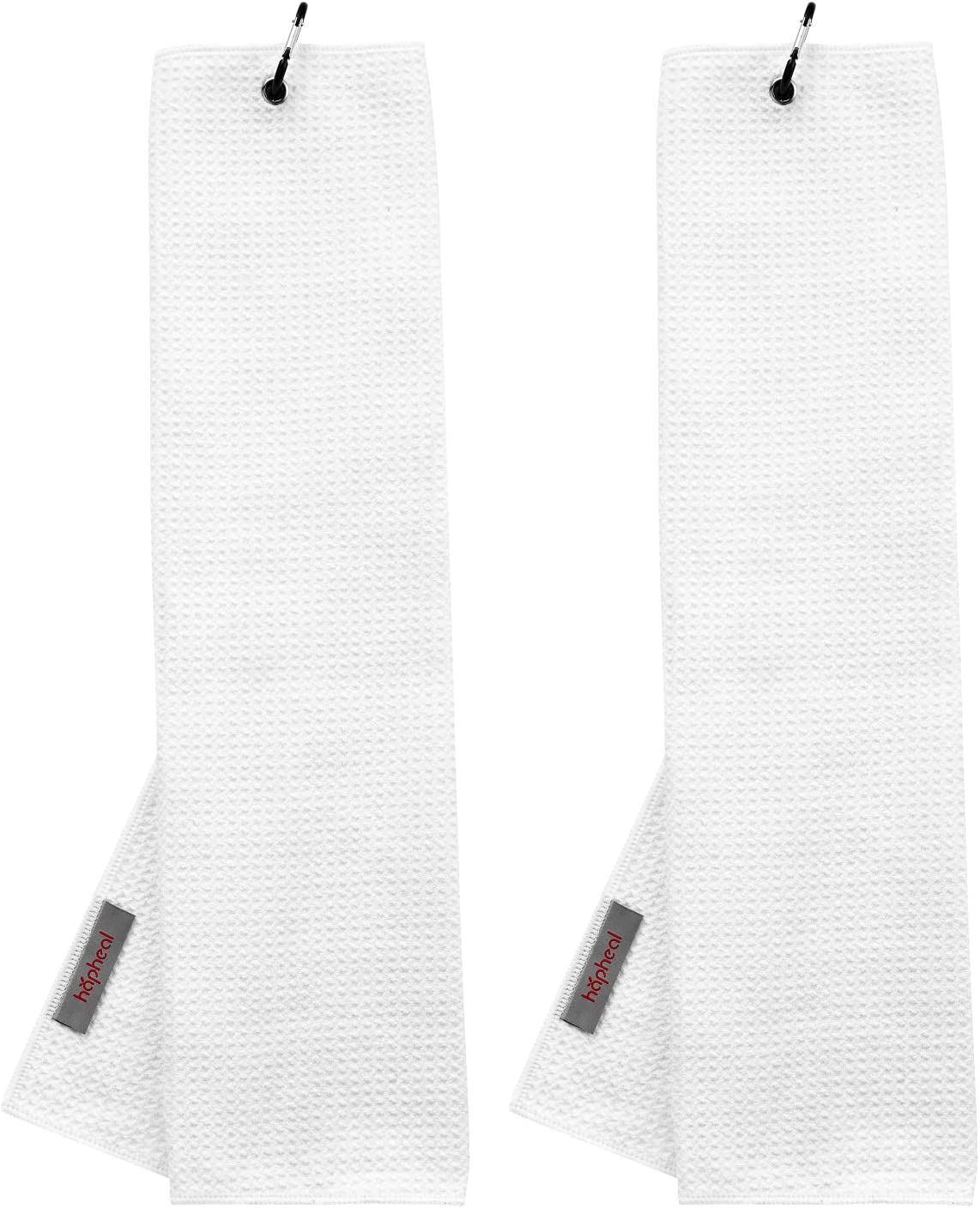 Golf Towel 16" X 21" Tri-Fold Microfiber Waffle with Carabiner Clip (2 White) image number 3